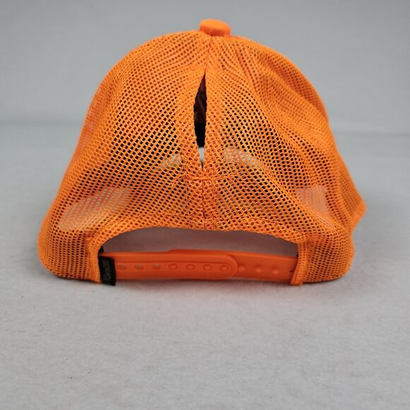 GIRLS WITH GUNS MESH TRUCKER CURVED BILL SNAPBACK HAT NEON ORANGE PONYTAIL HOLE - Picture 4 of 10